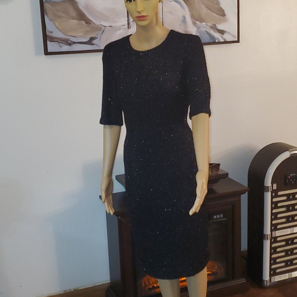 J. Taylor Size 8 Black Furry Sparkle Sheath Dress